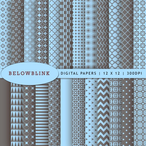 Gray and Light Blue Digital Paper Pack, Scrapbook Papers, 24 jpg files 12 x 12 - Instant Download - DP124 Il_570xn