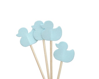 Light Blue Duck Cupcake Toppers 24CT, Boy Baby Shower Decorations, Rubber Ducky Party Decorations - No260