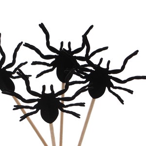 12 Black Tarantula Spider Cupcake Toppers, Halloween Party Decorations No264 image 2