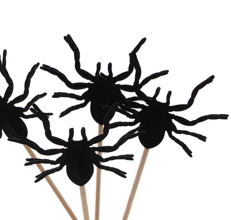 12 Black Tarantula Spider Cupcake Toppers, Halloween Party Decorations No264 image 2