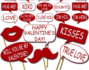 Valentine's Day Photo Props, Printable Photo Booth Props, Speech Bubbles Party Props, Valentine's Party Props - DP415
