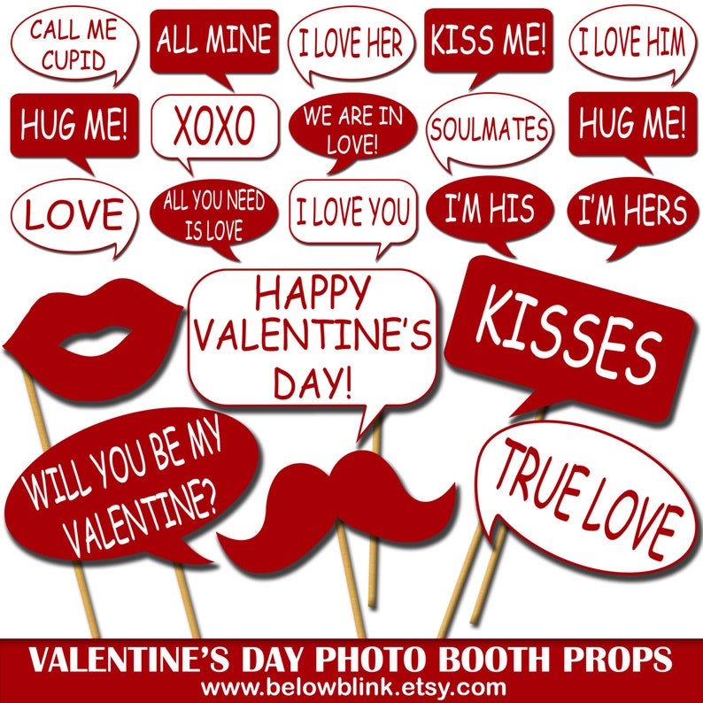 Valentine's Day Photo Props, Printable Photo Booth Props, Speech Bubbles Party Props, Valentine's Party Props DP415 image 1