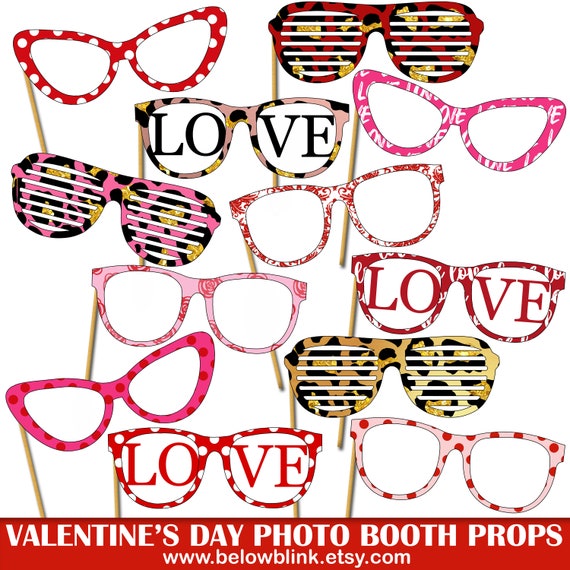 Valentine's Day Glasses Photo Props, Printable Photo Booth Props ...