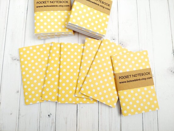 Set of 6 Pocket Notebook Christmas Stationery Gift Mini Journal Stocking Stuffer Mini Travelers Notebook Yellow Polka Dots Il_570xn