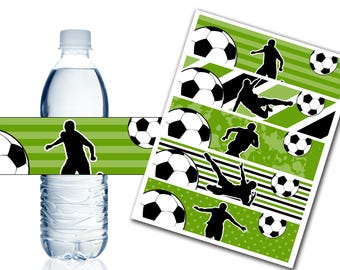 Soccer Water Bottle Labels, Printable Water Bottle Labels, Soccer Party Decor, Birthday, Baby Shower - Instant Download - DP437
