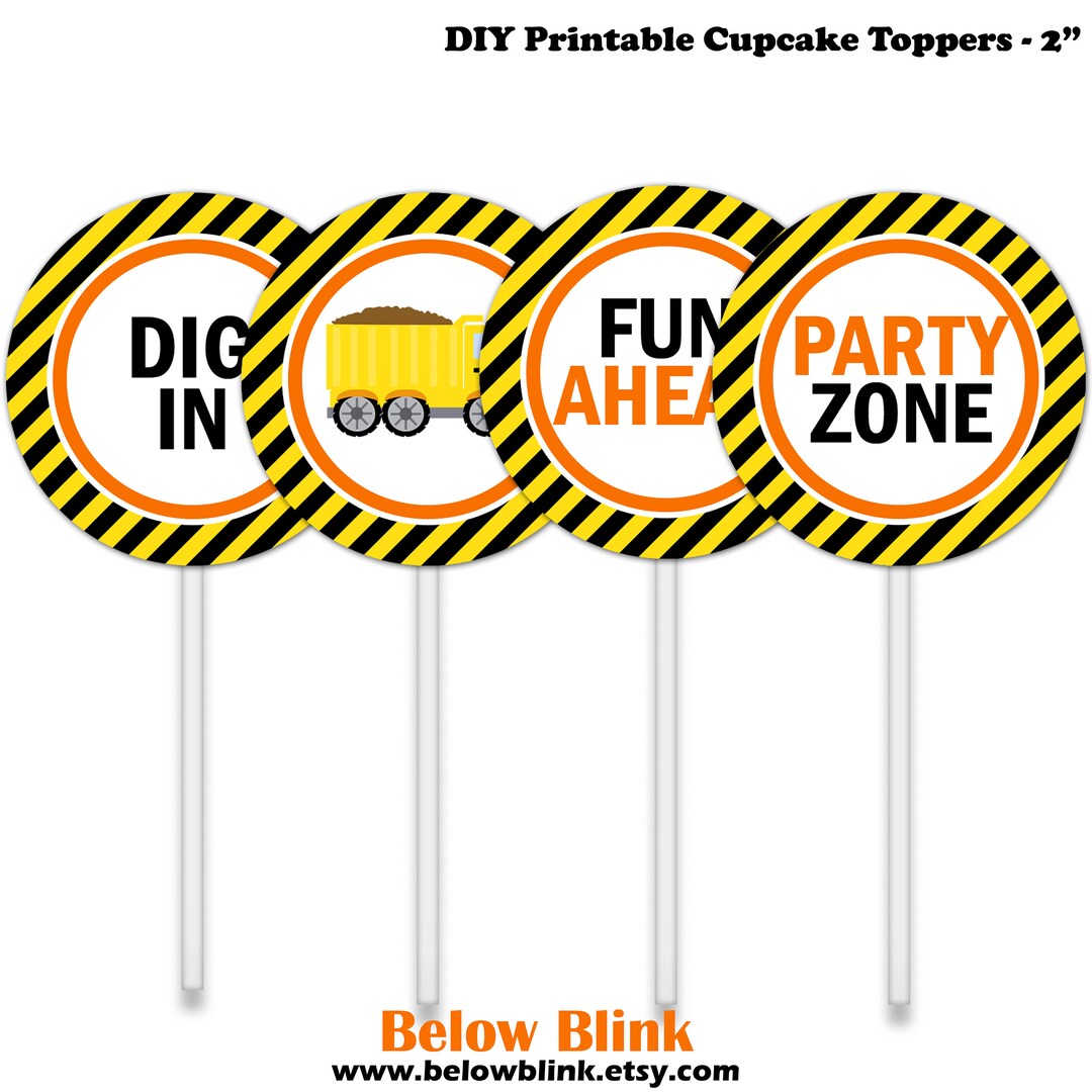 Construction Cupcake Toppers Construction Printable Tags Etsy