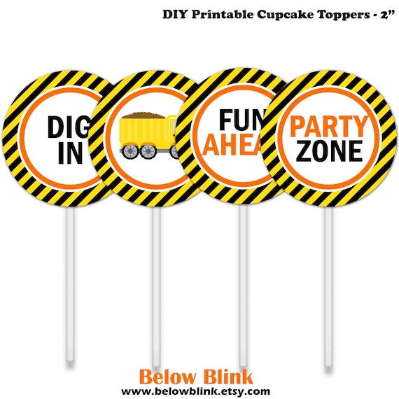 Construction Cupcake Toppers, Construction Printable Tags, Construction Favors, Birthday Party Circles, Party Decor, Printable - DP596 Il_570xn