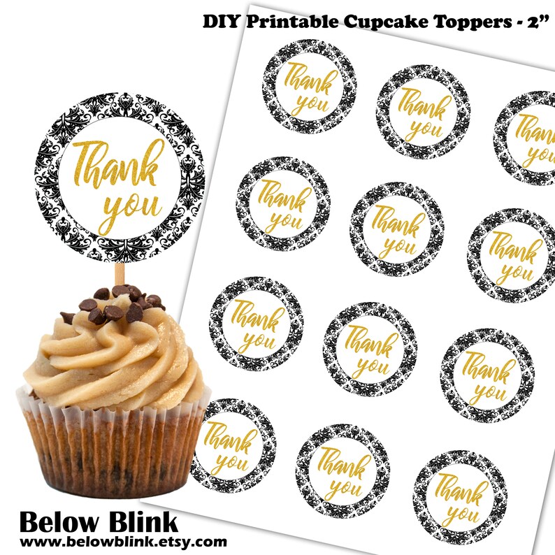 Instant Download Dp1027 Black Damask Thank You Stickers Printable Thank You Labels Thank You Cupcake Toppers Paper Stickers Labels s Mclansys Com
