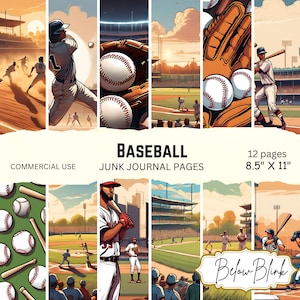 Baseball Junk Journal Pages, Baseball Digital Paper Pack, Printable Backgrounds, Ephemera, Printable Scrapbook Paper, Instant Download