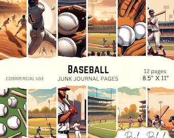 Honkbal ongewenste dagboekpagina's, honkbal digitaal papierpakket, afdrukbare achtergronden, kortstondige, afdrukbaar plakboekpapier, Instant Download
