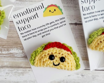 Emotional Support Taco Crochet Amigurumi, Pocket Hug Plush with Encouraging Message Card, Handmade Gift for Comfort & Positivity