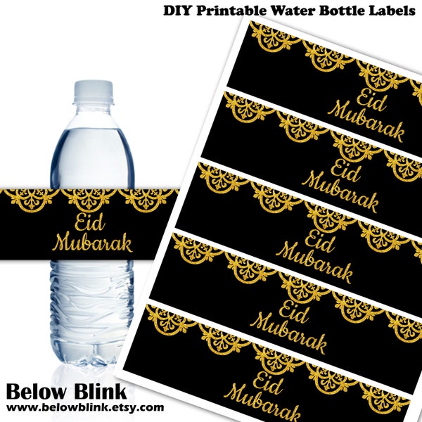 Eid Mubarak Water Bottle Labels, Printable Eid Labels, Eid Mubarak Party Decor, Celebration - Instant Download DP982