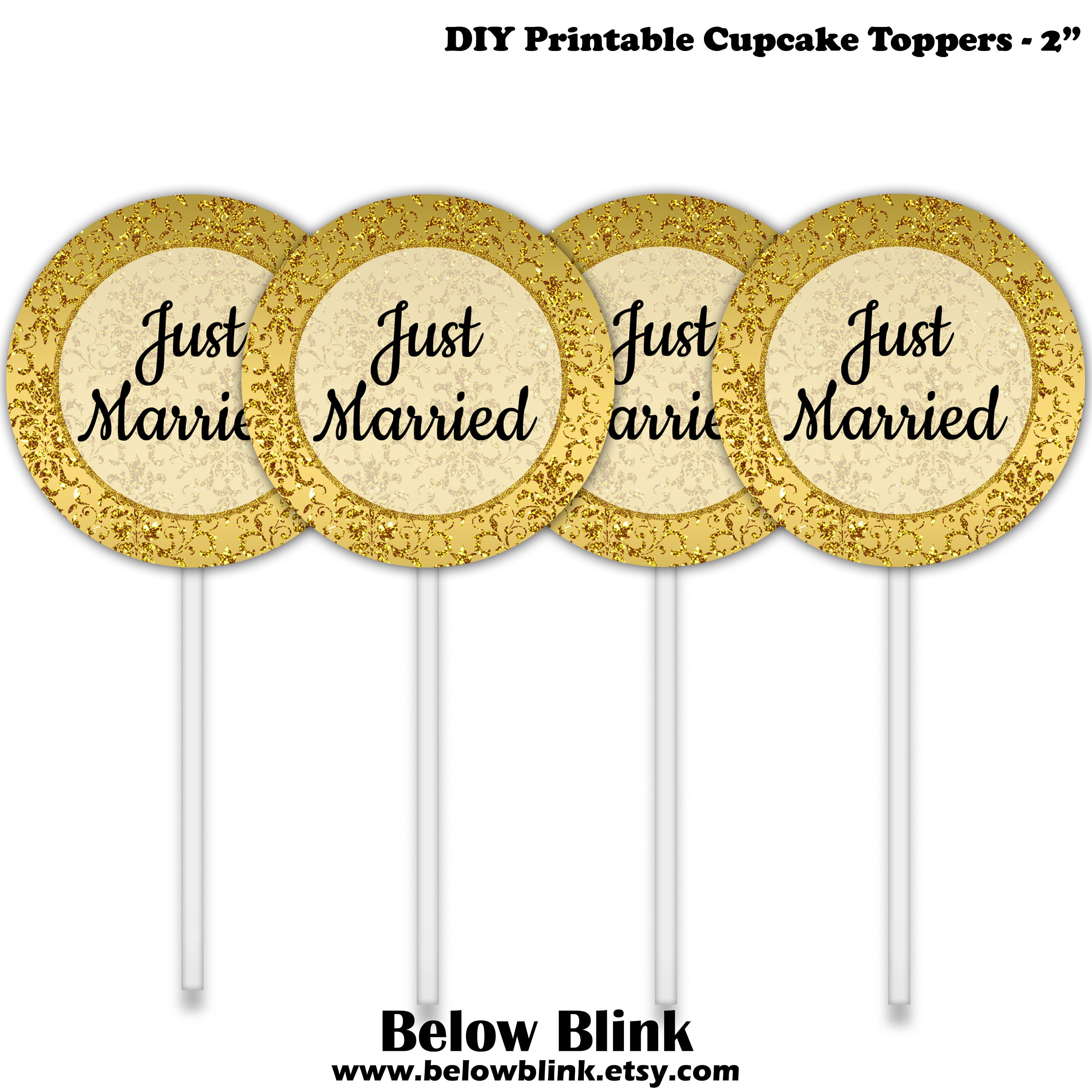Just Married Cupcake Toppers Printable Wedding Party Etsy