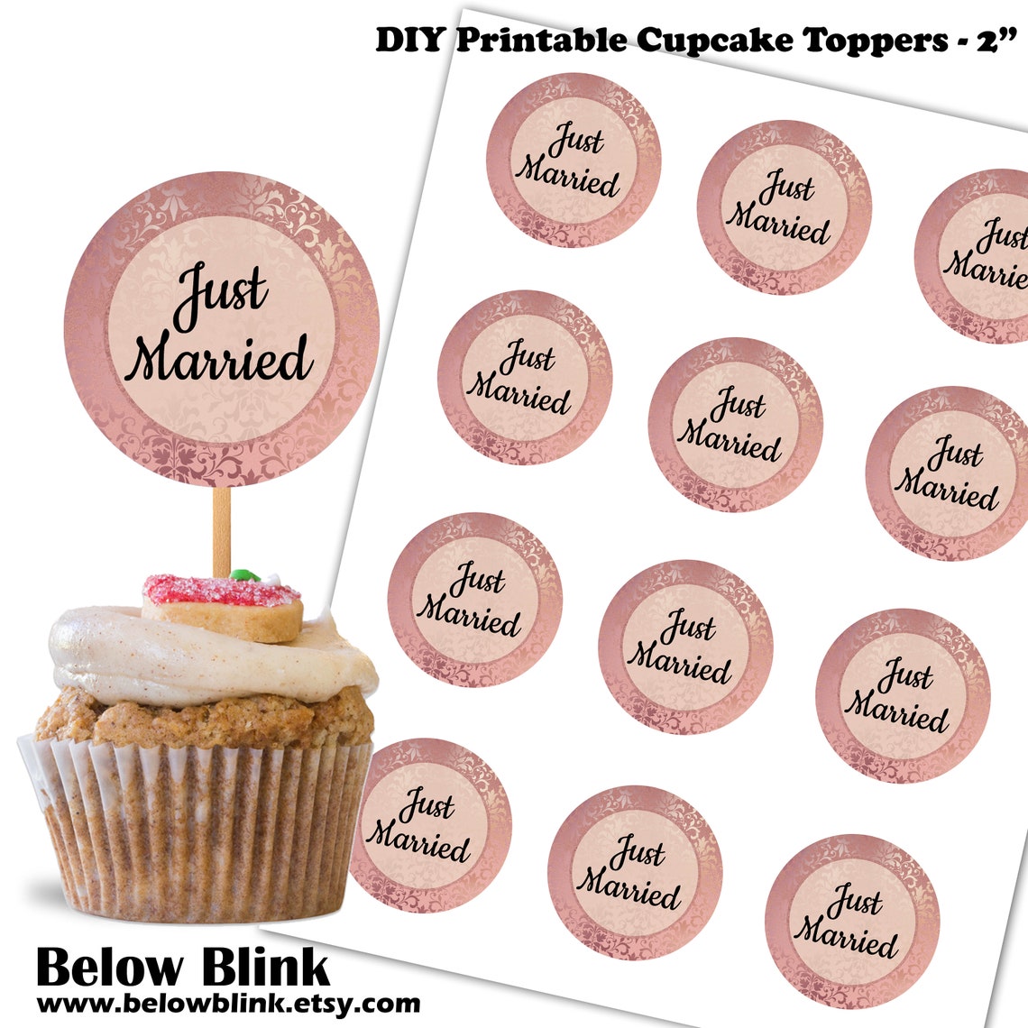 Just Married Cupcake Toppers Printable Wedding Party Etsy