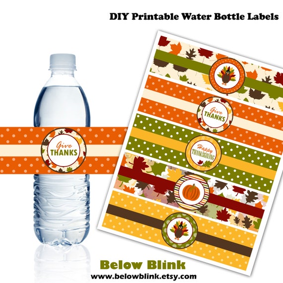Thanksgiving Water Bottle Labels, Printable Water Bottle Labels, Thanksgiving Theme Party Decoration - Instant Download - DP455 Il_570xn