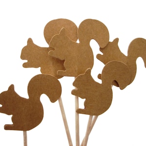 24 Kraft Brown Squirrel Cupcake Toppers, Thanksgiving Decor, Woodland Forest Theme Party No856 image 1