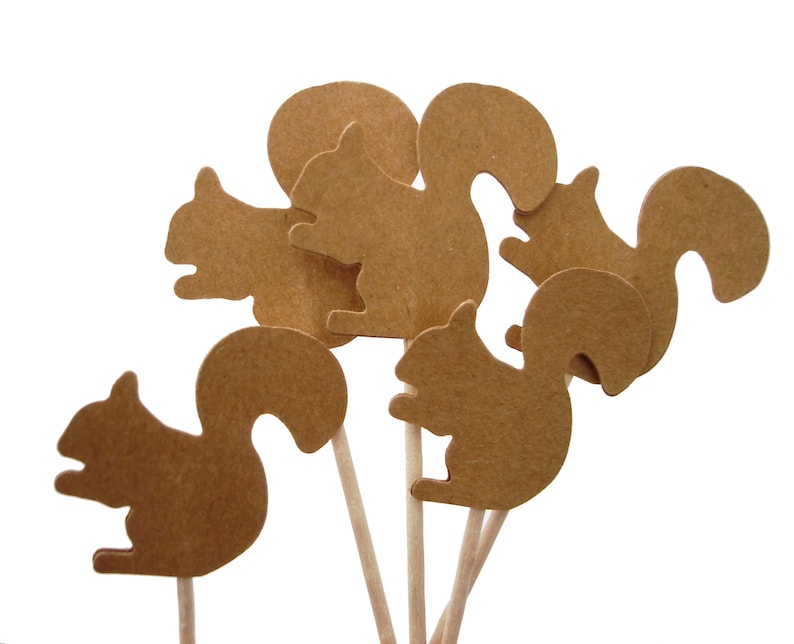 24 Kraft Brown Squirrel Cupcake Toppers, Thanksgiving Decor, Woodland Forest Theme Party No856 image 1