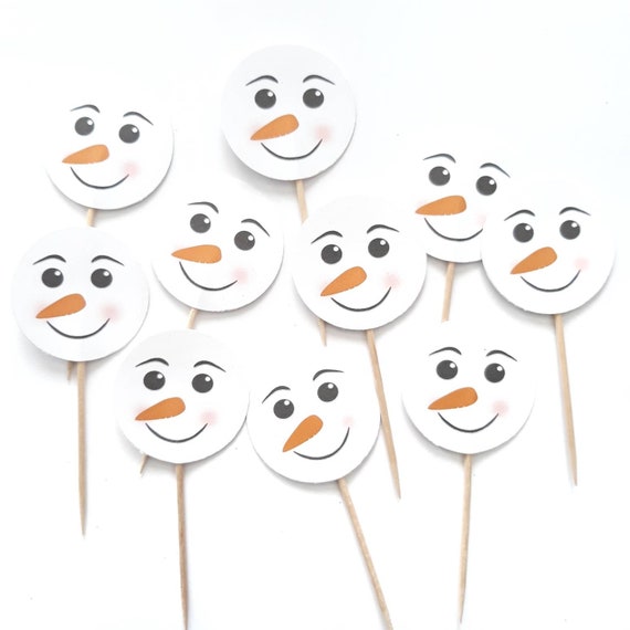 10 Snowman Cupcake Toppers, Snowman Face, Christmas Party Picks