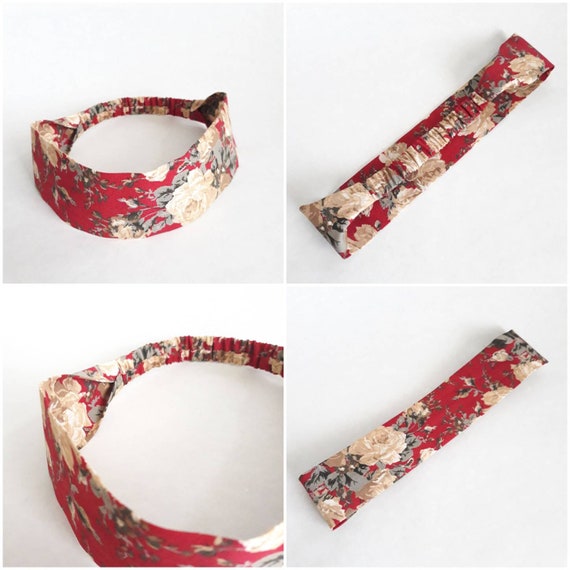 Red Floral Headband 100% Cotton Headwrap Headwear Running Yoga Women's Workout Fitness Hairband with Elastic Back 2" wide Il_570xn