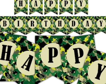 Military Theme Camouflage Birthday Banner for Birthday SOL PER LETTER