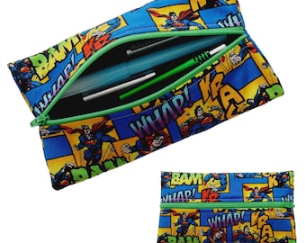 Superman Pencil Case for Kids, Flat Pencil Case, Pen Pouch, School Supplies, Travel Pouch, Back to School, Krack, Bam, Whap!