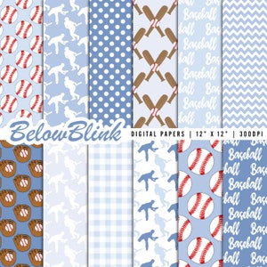Blue Baseball Digital Paper, Seamless Backgrounds, Scrapbook Paper, Printable Papers, Baby Shower, Fabric Design, Birthday - DP1103