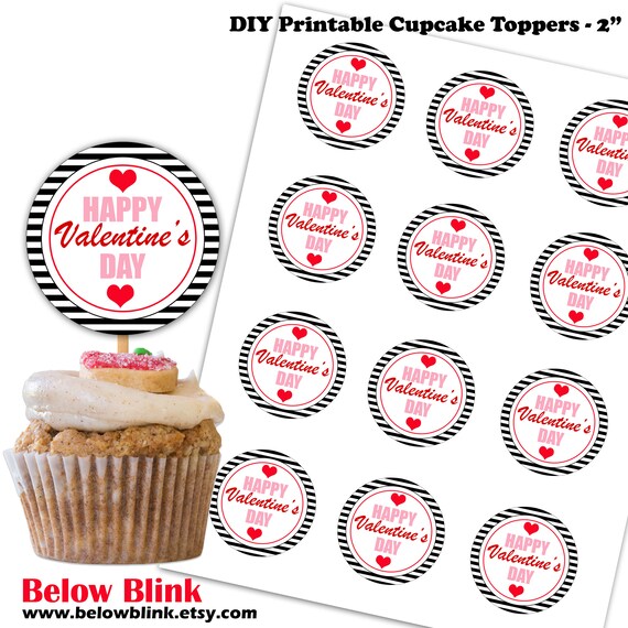 Happy Valentine's Day Cupcake Toppers, Cupcake Picks Printable Valentine Gift Tags Instant Download - DP716 Il_570xn