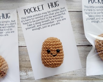 Potato Pocket Hug, Crochet Comfort Plush Gift With Card, Handmade Positive Reminder For Encouragement, Stress Relief And Emotional Support
