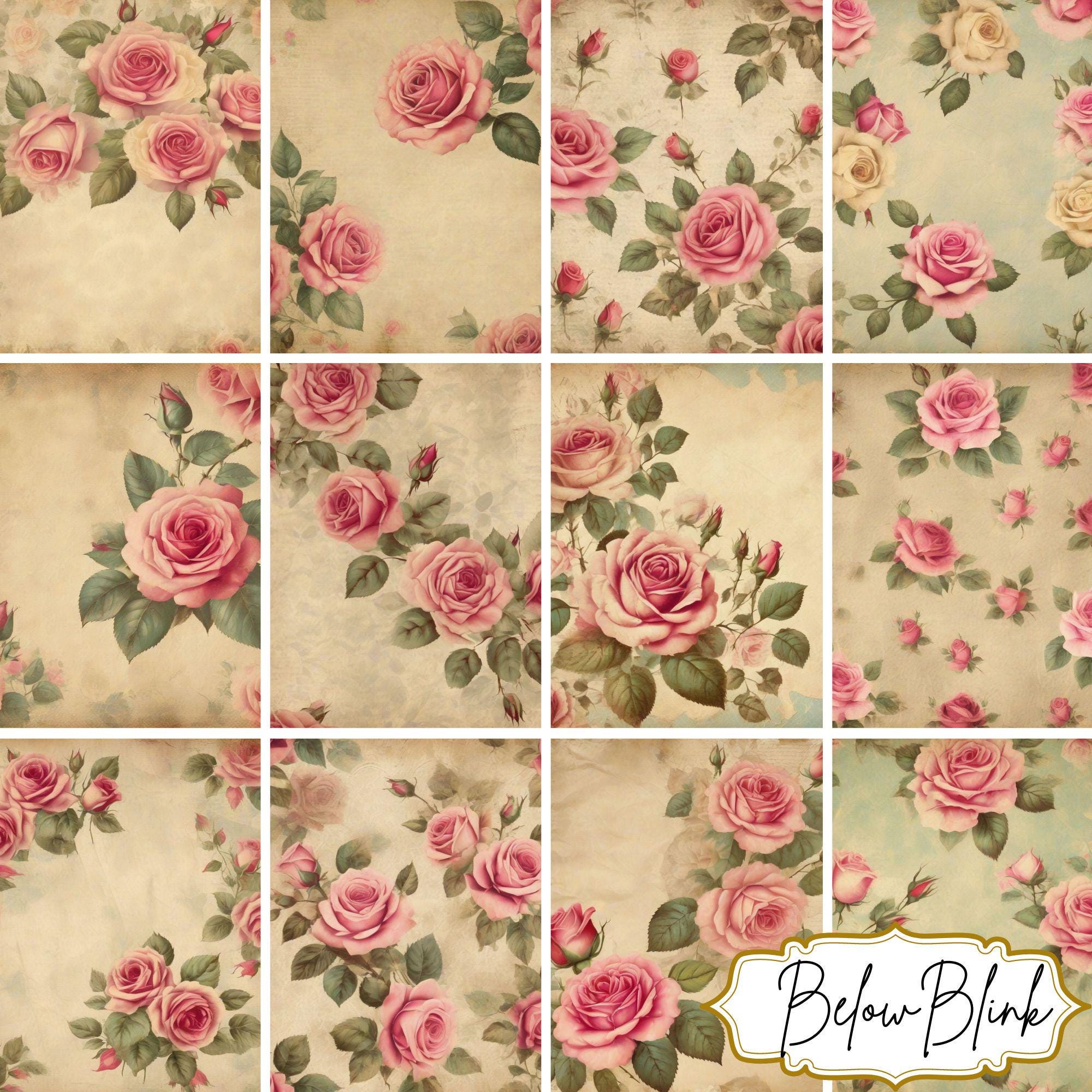 Shabby Chic Roses Junk Journal Printable, Floral Digital Paper Pack ...