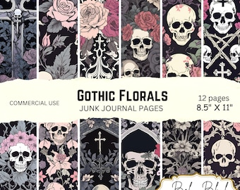 Gothic Florals Halloween Junk Journal Pages, Halloween Digital Paper Pack, Collage Sheets, Printable Scrapbook Paper, Instant Download
