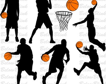 Basketball Players Silhouettes, Basketball Clipart, Digital Scrapbooking, Commercial Use, Printable Clipart, Instant Download - DP349