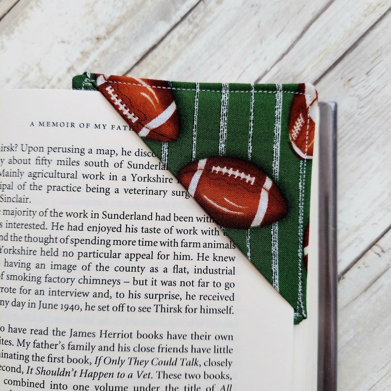 Football Bookmark, Fabric Corner Bookmark, Teacher Gift, Book Club Gift, Bookworm Reader, Stocking Stuffer, Bookmark for Him, Page Saver image 6