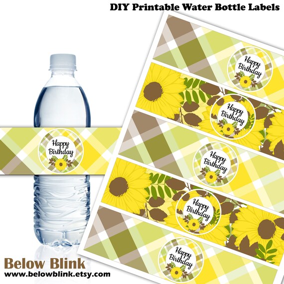 Sunflower Happy Birthday Water Bottle Labels, Birthday Party Decorations, Printable Birthday Labels, Instant Download DP964 Il_570xn