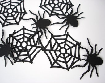 10 Halloween Black Spiderweb and Spider Confetti embellishments - No610