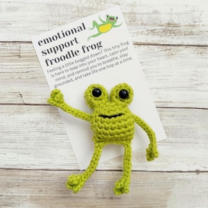 Emotional Support Crochet Frog Named Froodle, Pocket Hug Amigurumi Plush With Card, Frog Anxiety Gift, Cute Frog Toy, Frog Pocket Pal