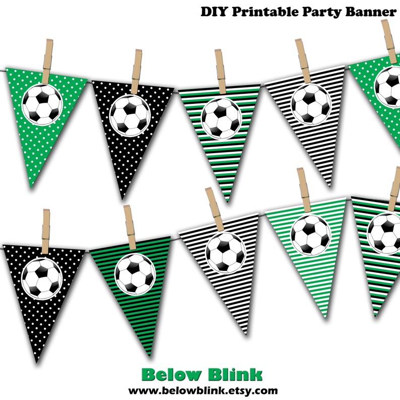 Soccer Party Photo Prop Soccer Ball Banner Soccer Birthday Printable Party Banner DP375 Instant Download Pennant Banner