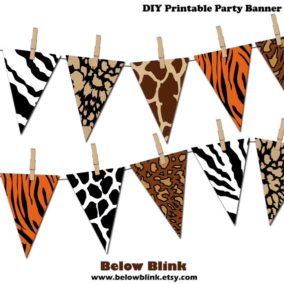 Safari Banner, Jungle Printable Party Banner, Happy Birthday Pennant Banner, Baby Shower Banner,Animal Print Banner-Instant Download- DP378 Il_570xn