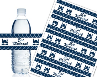 Eid Mubarak Water Bottle Labels, Printable Eid Labels, Eid Mubarak Party Decor, Celebration - Instant Download - DP626