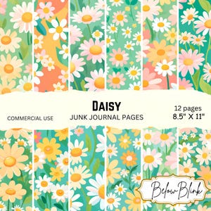 Daisy Junk Journal Pages Digital Paper Pack Floral Collage Sheets Printable Backgrounds Ephemera Scrapbook Paper