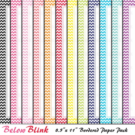 Border Chevron Digital Paper, Bordered Paper, Stationery, Invitations, Letterhead Papers, 12 JPG files 8.5" x 11" - Instant Download - DP359 Il_570xn