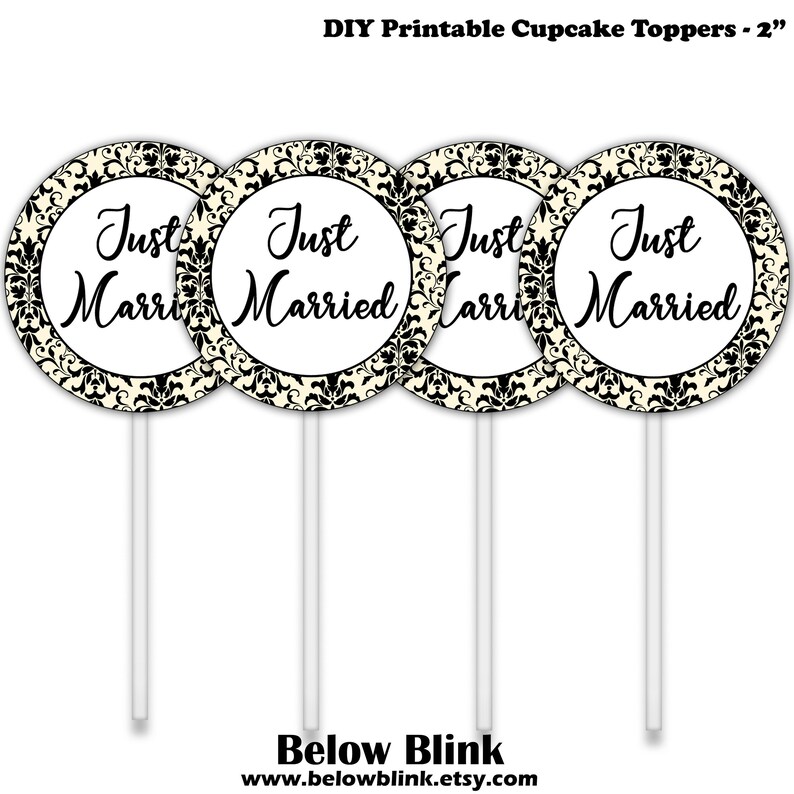 Just Married Cupcake Toppers Printable Wedding Party Decor - Etsy