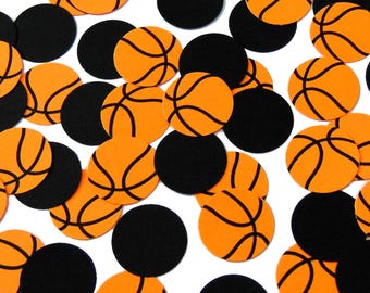 50 Basketball Confetti, Sports Party Decorations, Birthday Decor, Bright Orange and Black - No654