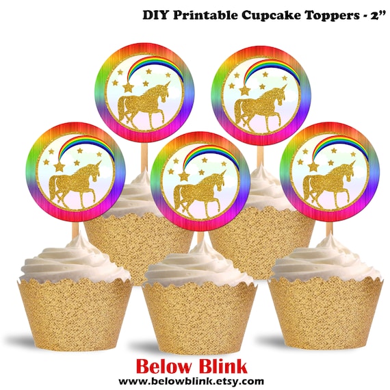 Rainbow Unicorn Cupcake Toppers, Birthday Printable Cupcake Toppers, Unicorn Theme Party Decorations - Instant Download - DP507 Il_570xn