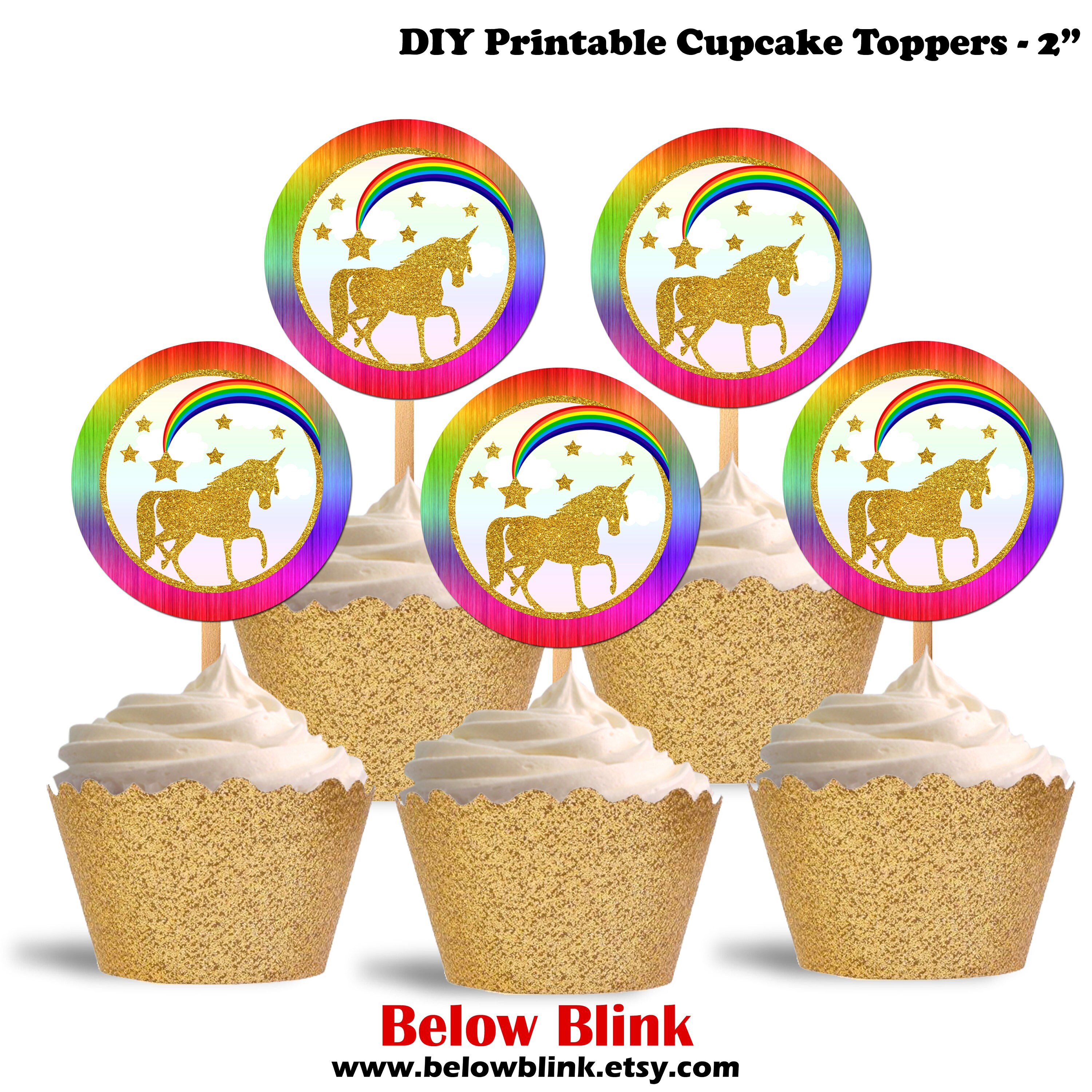 rainbow unicorn cupcake toppers birthday printable cupcake etsy australia