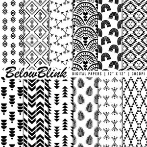 Papel digital Boho preto, fundos sem emenda, papel de álbum de recortes Boho, papéis para impressão, padrão de tecido, planejador, diário indesejado - DP1161
