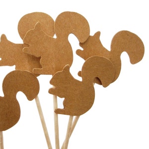 24 Kraft Brown Squirrel Cupcake Toppers, Thanksgiving Decor, Woodland Forest Theme Party No856 image 4