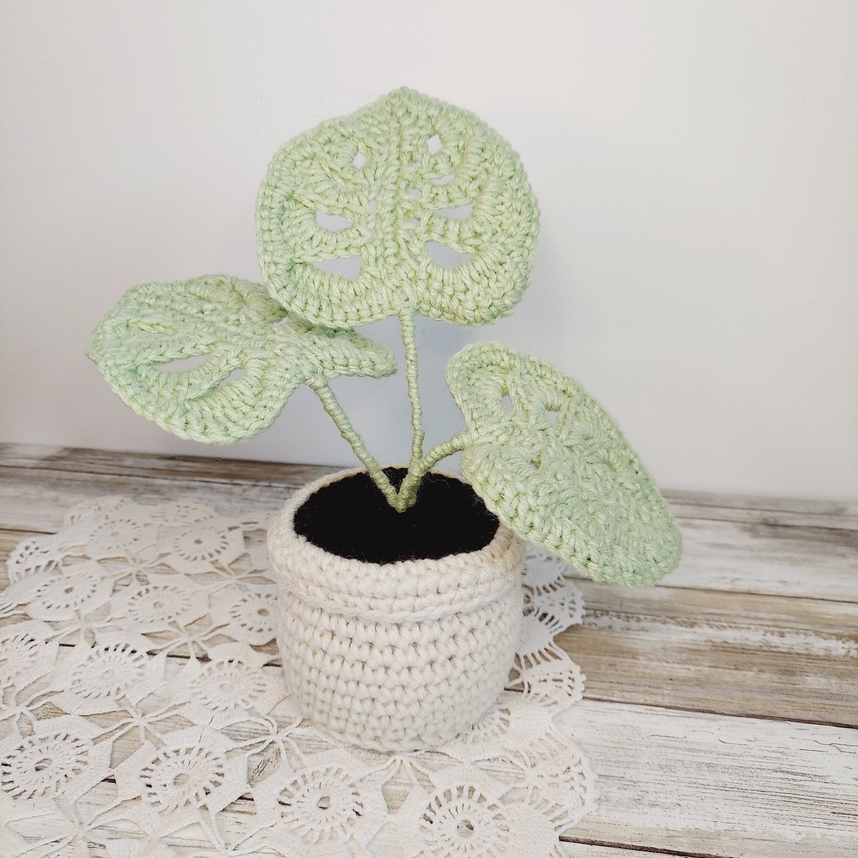 Crocheted Monstera Plant, Faux Houseplant, Home Decor, Artificial Plant, Fake Plant in Pot, Crochet Plant Gift
