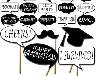 Graduation Photo Props, Printable Photo Booth Props, Speech Bubbles Party Props, Graduation Party Props - DP416