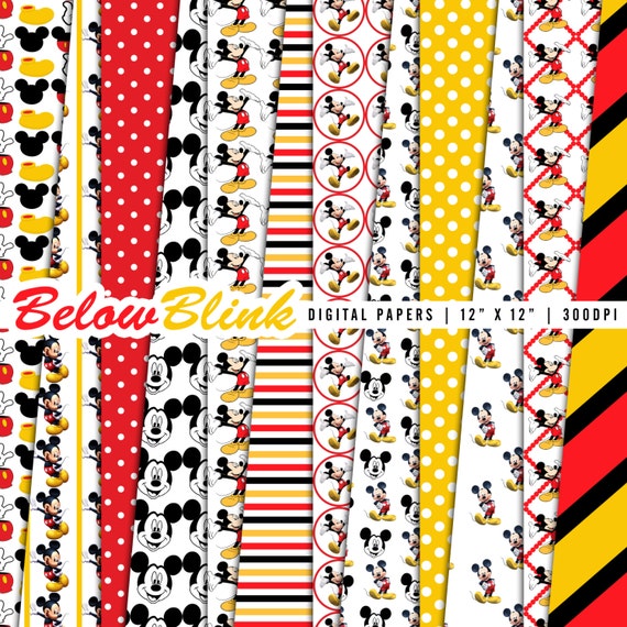 Mickey Mouse Digital Paper Pack, Scrapbook Papers, 12 jpg files 12 x 12 - Instant Download - DP352 Il_570xn