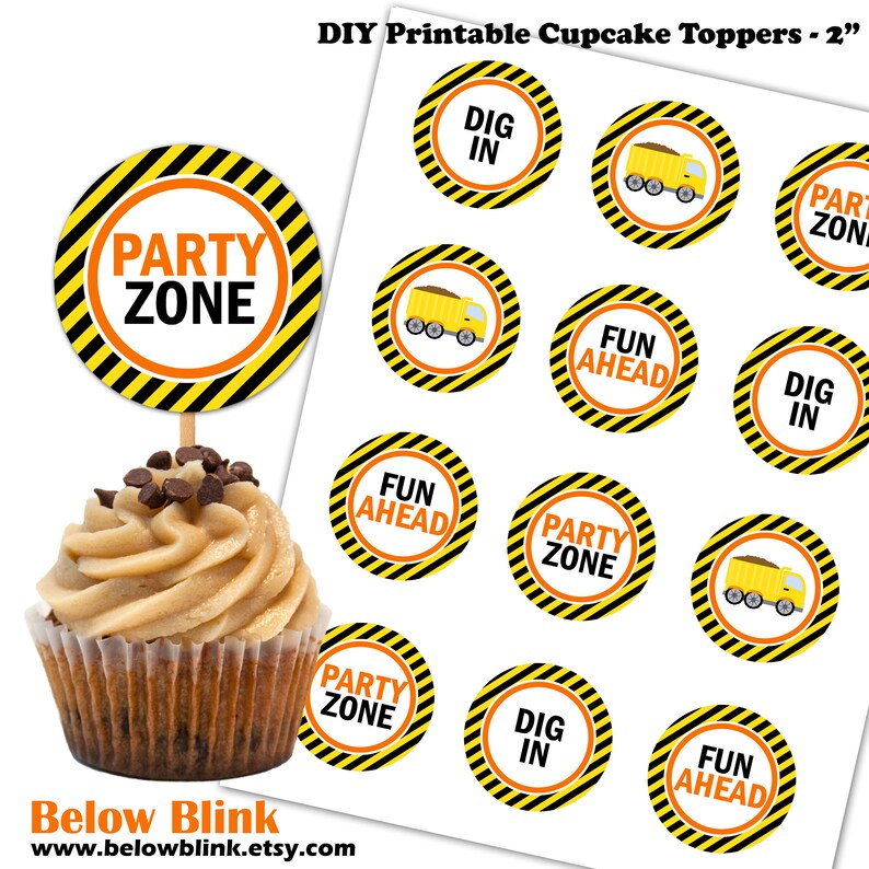 Construction Cupcake Toppers Construction Printable Tags Etsy